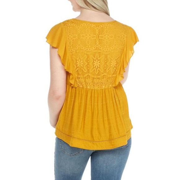 NWT Nordstrom Jolt Flounce Lace Yoke Knit Top - Picture 2 of 2